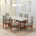 Ver imagem 1 de Conjunto Sala de Jantar Mesa 6 Cadeiras Madeira Maciça Vidro e MDF Safira Marrom