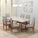Ver imagem 1 de Conjunto Sala de Jantar Mesa 160x90cm Tampo Vidro/MDF com 6 Cadeiras Safira Marrom/Caramelo/Bege Claro