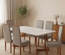 Ver imagem 1 de Conjunto Sala de Jantar Mesa 160x90cm Tampo Vidro/MDF com 6 Cadeiras Safira Marrom/Caramelo/Castor