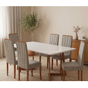 Ver imagem 1 de Conjunto Sala de Jantar Mesa 160x90cm Tampo Vidro/MDF com 6 Cadeiras Safira Marrom/Caramelo/Castor