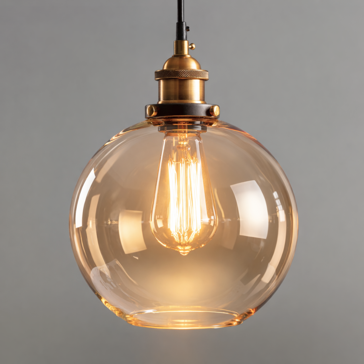 Lustre Pendente 20cm Globo Vidro Âmbar Industrial Retrô Vintage Luminária Teto Gimpo Kjdde-233-amb