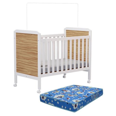 Berço Americano Cloe 2 em 1 Branco Brilho/amêndoa com Colchão Baby Physical - Móveis Peroba