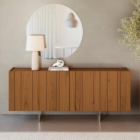 Aparador Buffet para Sala de Jantar 4 Portas 180cm Pés Industrial Alina N01 Cinamomo Champanhe -