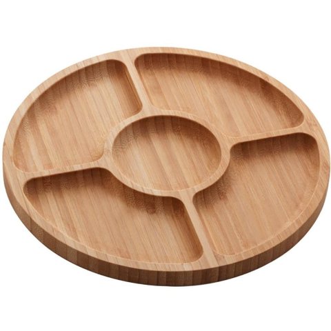 Jogo 10 Petisqueiras Bambu Redonda 25cm Lyor 5 Divisórias Tábua para Aperitivos Frios Restaurante
