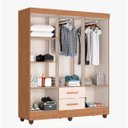 Ver imagem 5 de Kit Guarda-Roupa Casal 6 Portas com Cômoda 2 Portas 4 Gavetas Lisa Nature/Off White