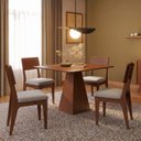 Ver imagem 1 de Conjunto Sala de Jantar Mesa Pirâmide 105cm com 4 Cadeiras MDF Pinhão/Bege Claro