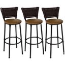 Ver imagem 1 de Kit 3 Banquetas Altas Preta com Encosto Junco Argila Assento Marrom