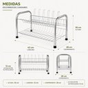 Ver imagem 2 de Escorredor de Loucas Duplo Cromado Porta Pratos 2 Andares Antiderrapante Gancho 5 Copos Talheres Org