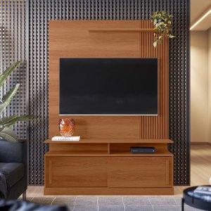 Estante Home Chicago para Tv até 60 Polegadas 2 Portas Correr Prateleira e Rodízio Jequitibá - Lukal