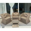 Ver imagem 1 de Conjunto de Sofá em Corda Náutica Bambu - 3 Poltronas + 1 Mesa Centro - Tecido Duna Cru