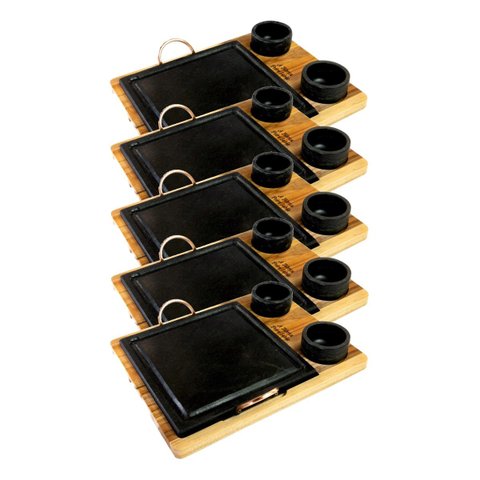 Kit 5 Grelha 10 Molheiras em Pedra Sabão e Suporte G 25x25cm Industria São Jose AF144X5INDSJ