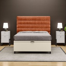 Cabeceira com Base Cama Box Baú Casal 138x188cm Hit ID5 Corano Bege/Couríssimo Camel - Mpozenato - 2