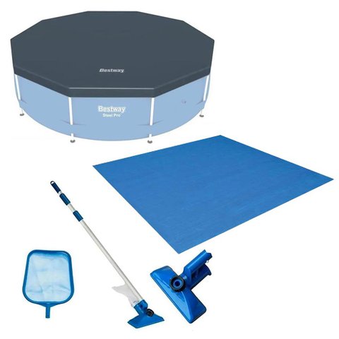Kit com Capa 305 cm Estrutural + Forro e Kit limpeza Bestway