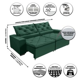 SOFÁ MONACO RETRATIL E RECLINAVEL 2,52 MTS SUEDE VERDE SD ESTOFADOS - 3