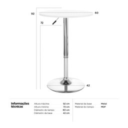 Mesa alta bar bistro Apollo redonda 60 cm tampo madeira ajustável - 5