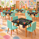 Ver imagem 1 de Conjunto de Mesa Infantil com 2 Cadeirinhas em MDF:Menta