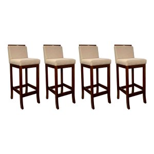 Kit 4 Banquetas Alta para Cozinha Turim Madeira Castanho Linho Bege Ccs
