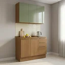 Ver mais imagens de Cozinha Compacta 2 Peças Armário Aéreo e Balcão com Tampo 120cm Vibra Canela/Verde Pistache