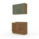 Ver imagem 2 de Cozinha Compacta 2 Peças Armário Aéreo e Balcão com Tampo 120cm Vibra Canela/Verde Pistache