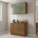 Ver imagem 1 de Cozinha Compacta 2 Peças Armário Aéreo e Balcão com Tampo 120cm Vibra Canela/Verde Pistache