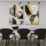 Conjunto Quadros Decorativos Sala Quarto Geométricos Dourado em Tecido Canvas - 4