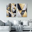 Ver imagem 3 de Conjunto Quadros Decorativos Sala Quarto Geométricos Dourado em Tecido Canvas