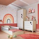 Ver imagem 1 de Quarto Infantil com Cama Montessoriana Guarda Roupa 3 Portas Cômoda 4 Gavetas MDP Carvalho Araguaia