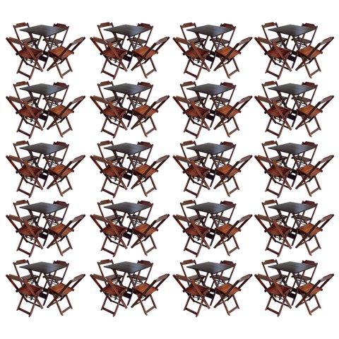 Kit 20 Jogos de Mesa com 4 Cadeiras de Madeira Dobrável 60x60 Ideal para Bar e Restaurante - Imbuia