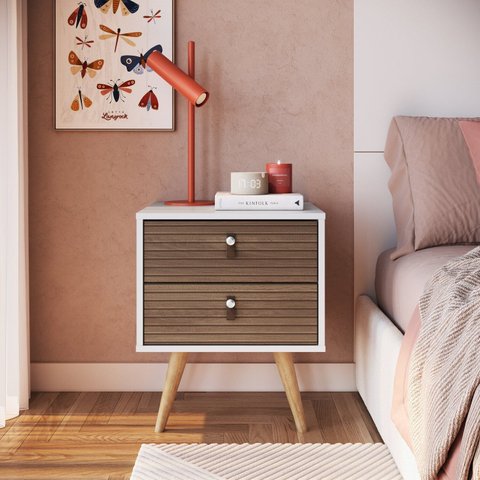 Mesa de Cabeceira Retrô com 2 Gavetas