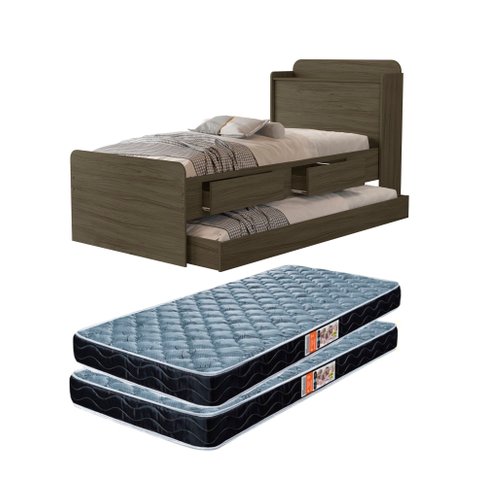 Cama de Solteiro Tamires com 2 Gavetas Bau Cama Auxiliar + 2 Colchão D20
