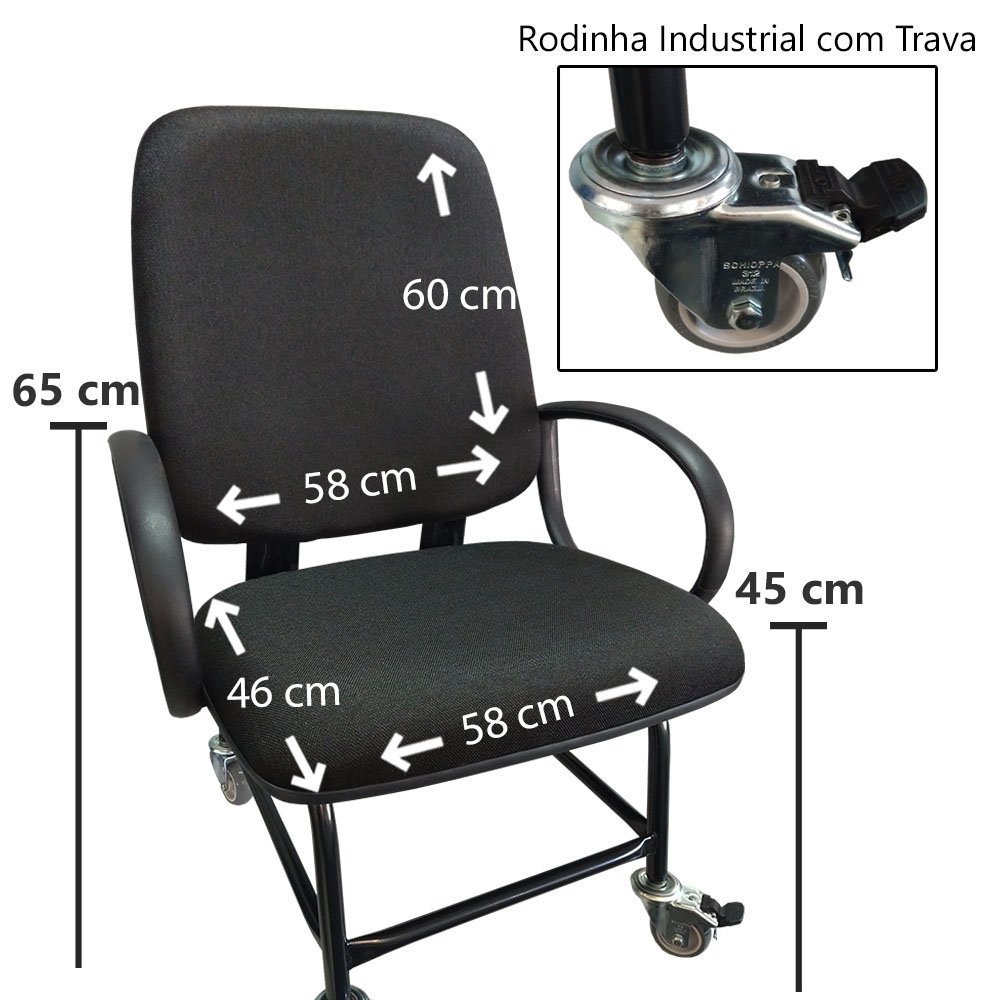 Cadeira Para Obeso Giratória Plus Size Maxx Reforçada Até 180 Kg Rodinha Com Trava JS Preta - 6