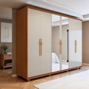 Ver imagem 1 de Guarda-Roupa Casal 6 Portas 6 Gavetas com Espelho e Pés MDF 270cm Suavitá Bege Amêndoa Clean/Off White