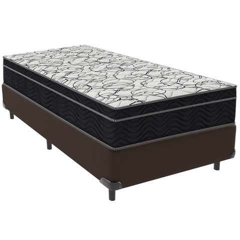 Cama Box Marrom e Colchão Airtech 150 Espuma D45 Solteiro Ortobom