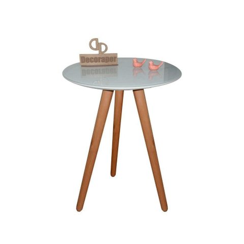 Mesa de Canto Pés Palito Amadeirado com Tampo Vidro 50cm Off White 60cm