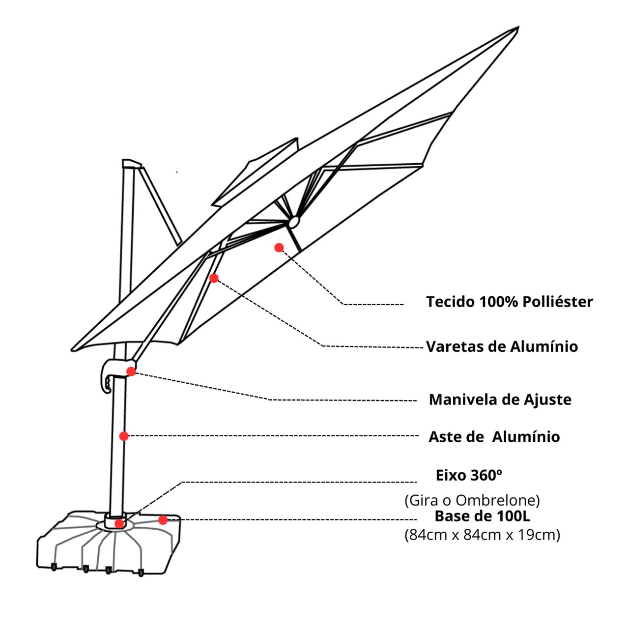 Ombrelone Guarda Sol Java Aluminio 2,5 X 2,5 C/ Base 100l - 4