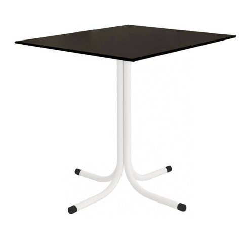 Mesa de Jantar Quadrada 70cm Branca Tampo Madeira Preto