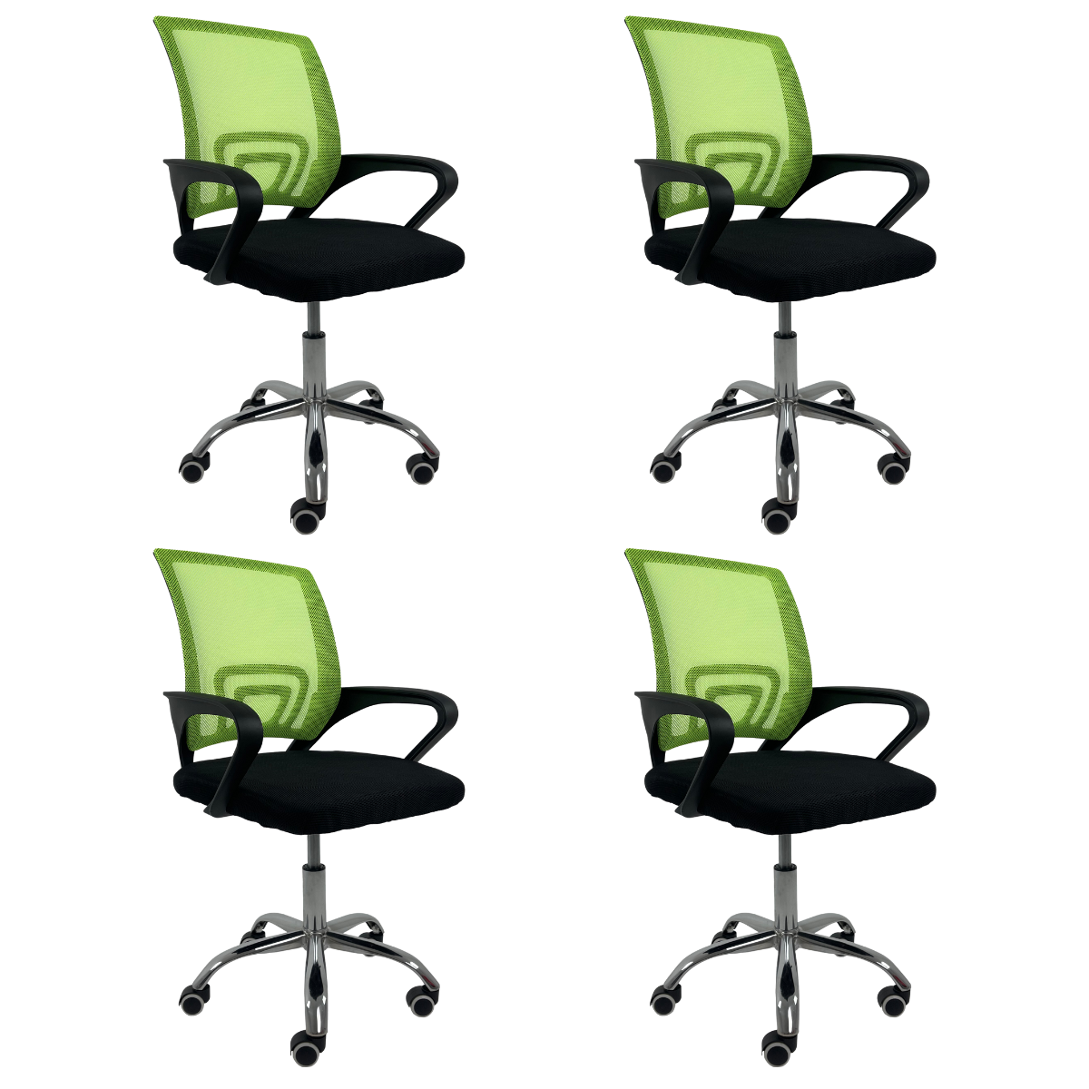 Kit 4 Cadeiras de Escritório Begonia Tela Mesh Ergonômica Giratória - Preto e Verde - 1