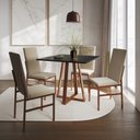 Ver imagem 1 de Conjunto de Jantar Mesa Mônaco Premium 90cm Preta com 4 Cadeiras Estofadas Bege Base Cobre