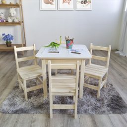 Conjunto Mesa Mesinha Quadrada Infantil Educativa Atividades de Madeira Maciça Resistente 4 Cadeira - 1