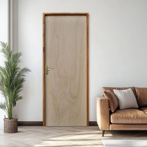Kit Porta de Madeira 210x80cm Batente 11cm Fechadura Golf Rodam Abertura Direita Marrom/Mescla