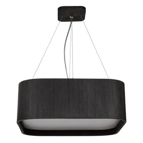 Lustre Pendente Madeira Arredondado Preto 30x30cm