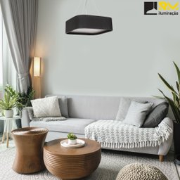 Lustre Pendente Madeira Arredondado Preto 30x30cm - 4