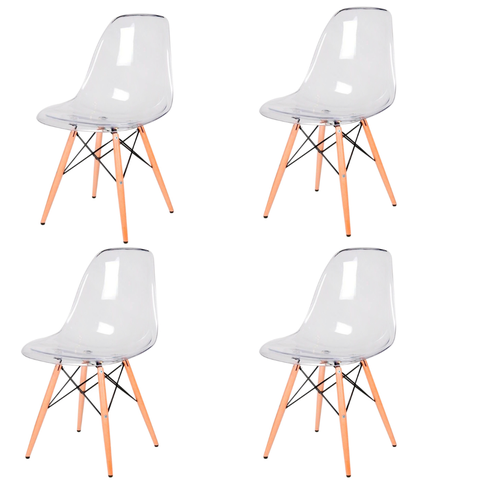 Cadeira Transparente Eiffel Eames Base Madeira Incolor 130pc Quantidade:8