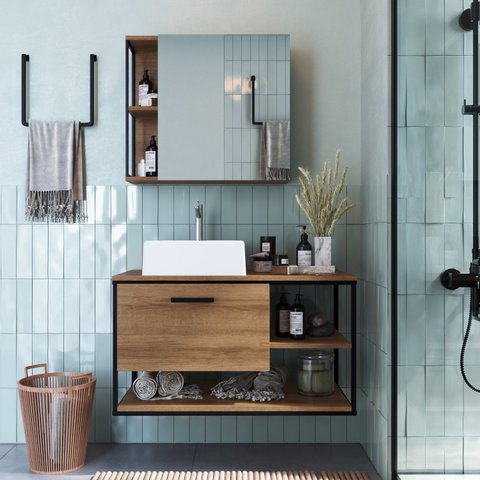 Gabinete Suspenso para Banheiro 80cm com Espelheira e Cuba 