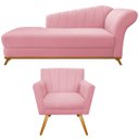 Ver imagem 1 de Kit Diva Recamier Vanessa 185cm Lado Esquerdo e 01 Poltrona Laura Suede Doce Sonho Móveis Rosa Bebê
