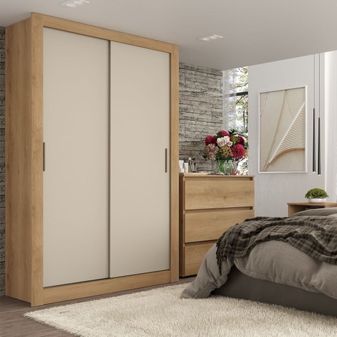 Guarda-Roupa Solteiro 2 Portas de Correr Reversível 120x55x200cm City Marrom Capuccino/Menta/Off White