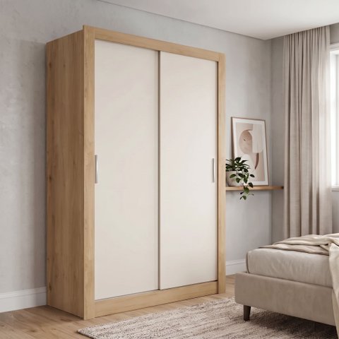 Guarda-Roupa Solteiro 2 Portas de Correr 1 Gaveta Cor Flex City Capuccino/Off White/Verde Menta