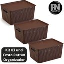 Ver imagem 2 de Kit 3 Caixas Organizadoras c/ Tampa Grande 15 Lt Rattan Café