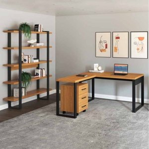 Kit 3 Peças 1 Escrivaninha em L 1 Gaveteiro e 1 Estante Industrial