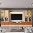 Ver imagem 1 de Estante Home para TV até 75” Noble 360cm com 4 Cristaleiras LED e Portas Reflecta Off White/Jequi